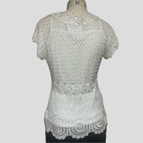 NWT Kroshetta White Rayon Crochet Knit Lined Top - Picture 2 of 14
